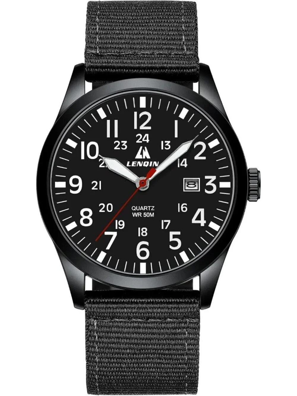 Men All Black Nylon Strap Stylish Luminous Unisex Military Tactical Casual Watch
